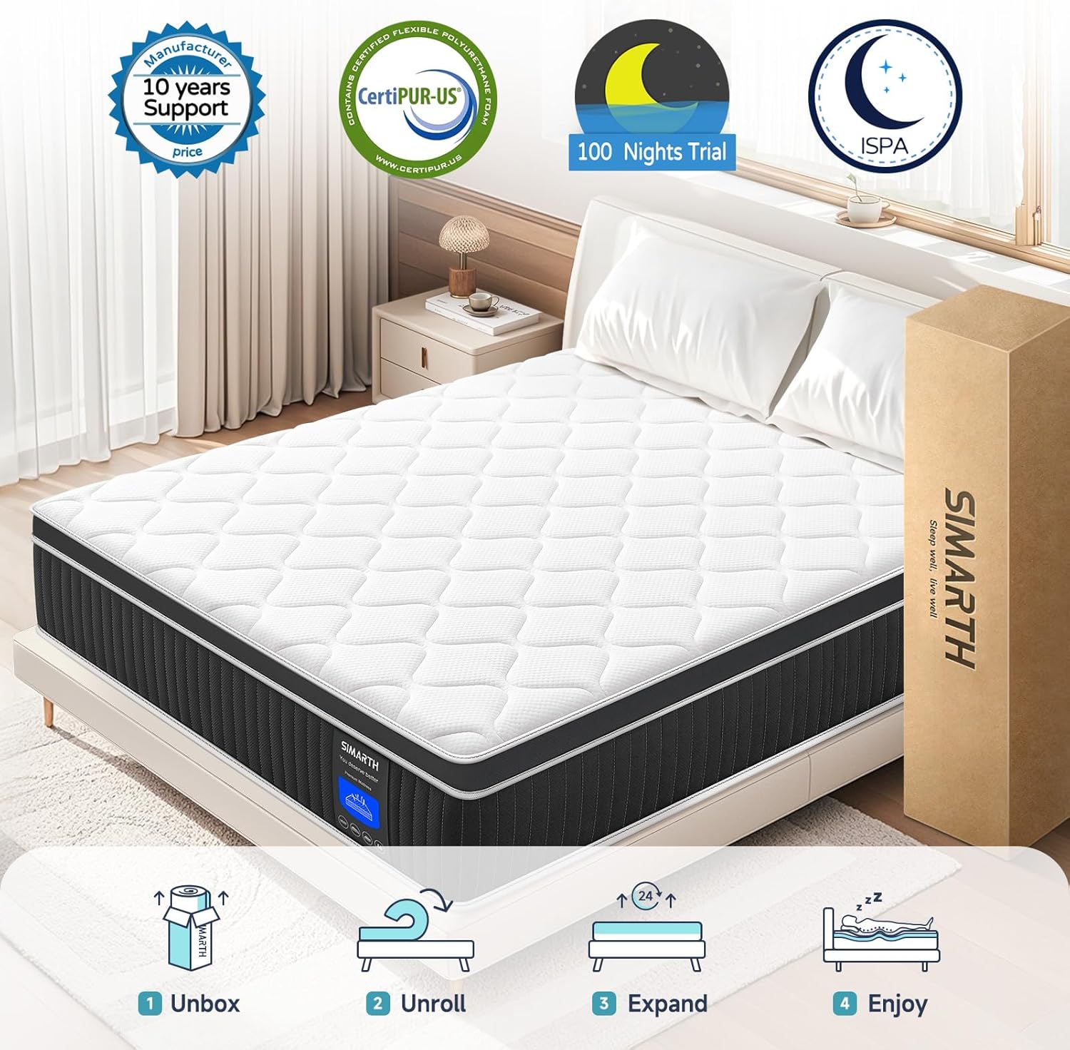 Simarth 12" Queen Hybrid Mattress – Cooling, Medium Firm Support - Image 3